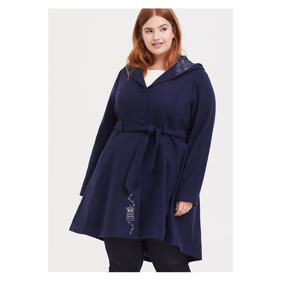 torrid Jackets & Blazers - Torrid x Her Universe Dr.Who Blue Fit&Flare Hooded Coat Jacket Sz.3 NWT